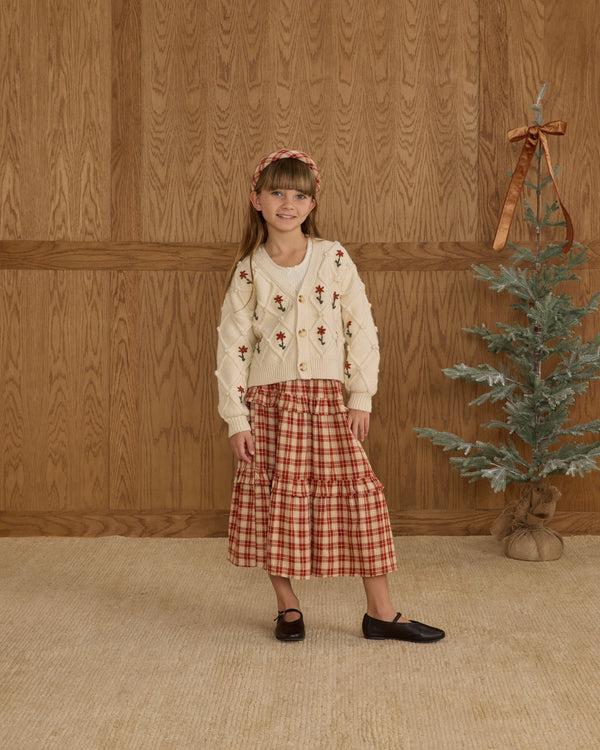 Rylee Cru Boxy Crop Cardigan Winter Daisy Embroidery