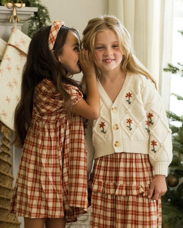 Rylee Cru Boxy Crop Cardigan Winter Daisy Embroidery