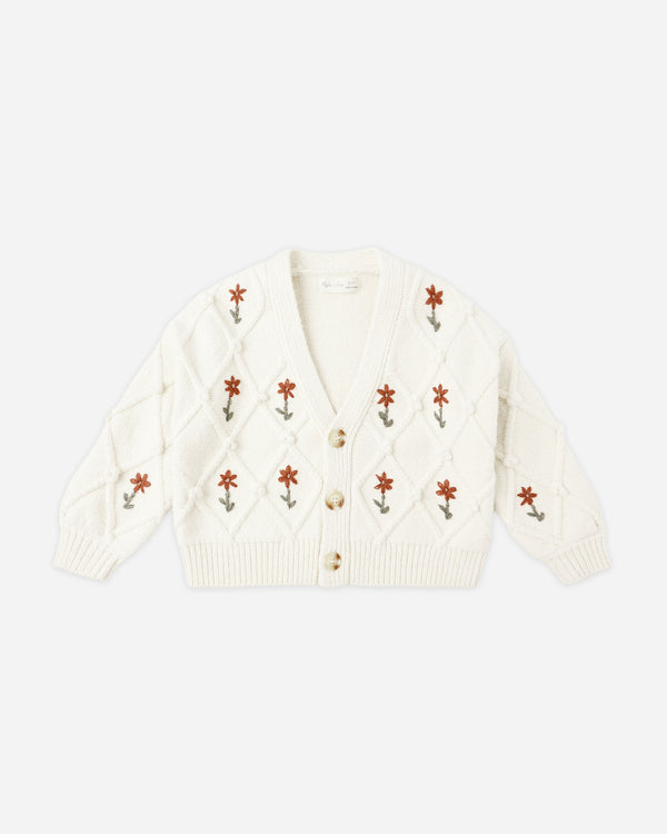 rylee cru Boxy Crop Cardigan Winter Daisy Embroidery