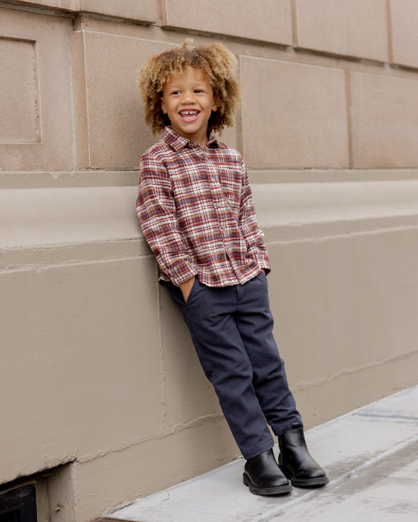 Rylee Cru Collared Long Sleeve Shirt Burgundy Plaid