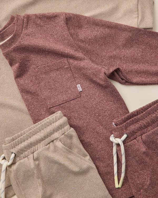 Rylee Cru Long Sleeve Pocket Tee Heathered Burgundy
