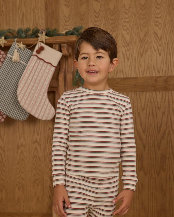 Rylee Cru Organic Long Sleeve Pajama Set Holiday Stripe