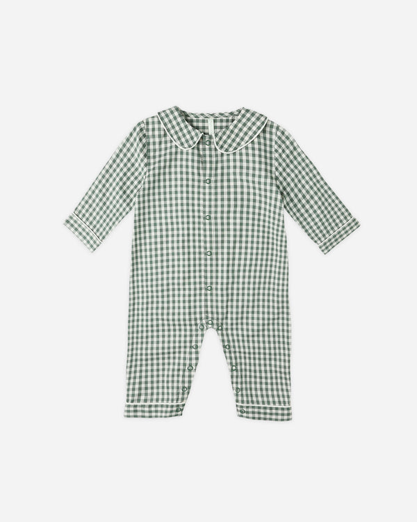 rylee cru Baby Pajama Romper Evergreen Gingham