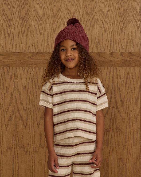 Rylee Cru Boxy Crop Knit Tee Autumn Stripe