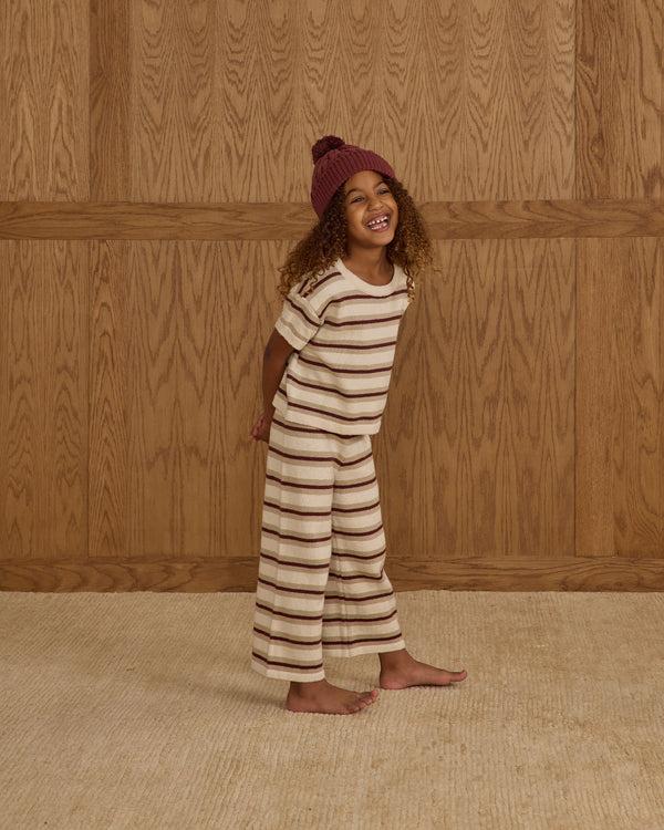 Rylee Cru Boxy Crop Knit Tee Autumn Stripe