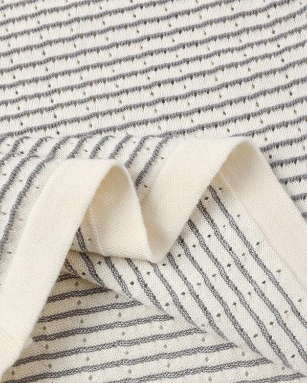 Rylee Cru Boxy Crop Knit Tee Dusty Blue Stripe