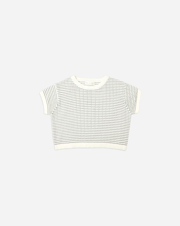 rylee cru Boxy Crop Knit Tee Dusty Blue Stripe