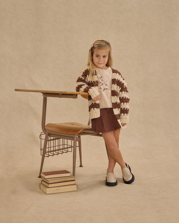 Rylee Cru Bubble Knit Cardigan Brown Stripe