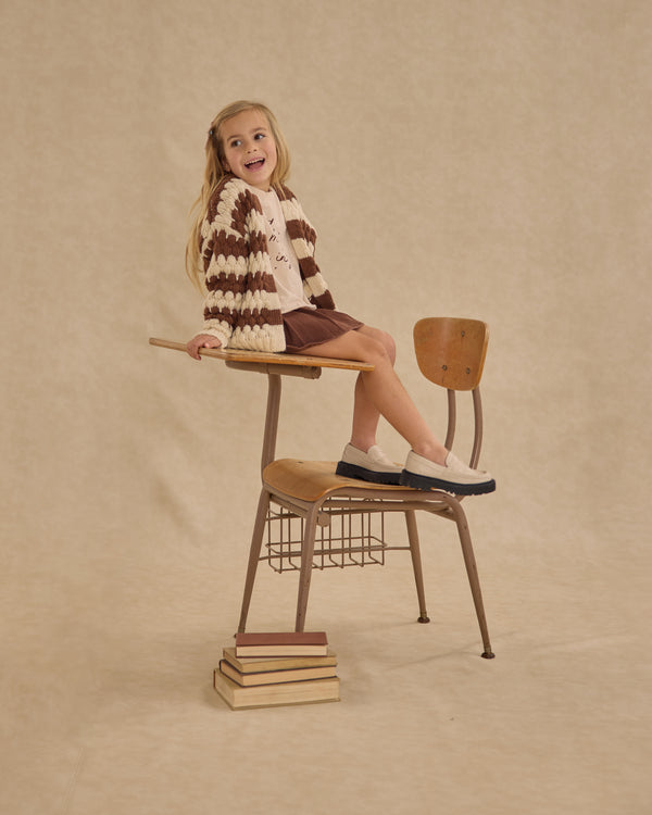 Rylee Cru Bubble Knit Cardigan Brown Stripe