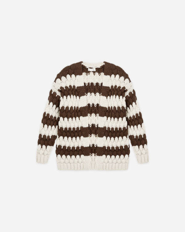 rylee cru Bubble Knit Cardigan Brown Stripe