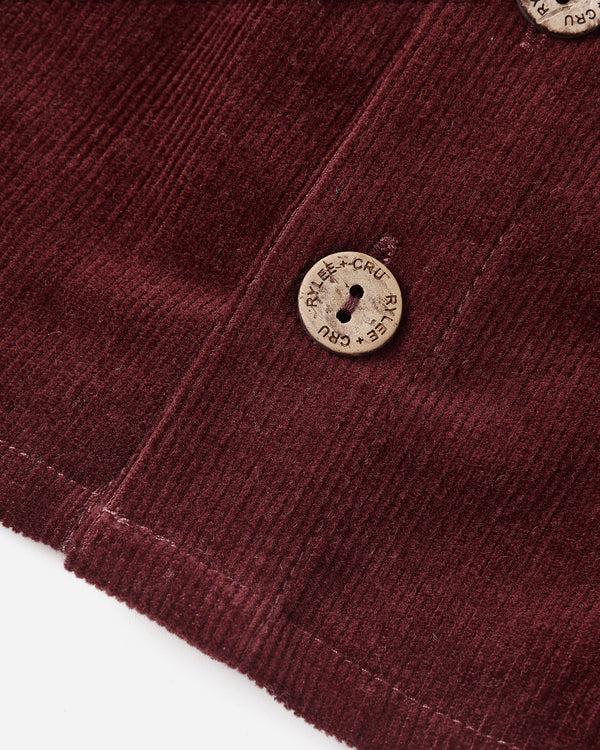 Rylee Cru Button Front Mini Skirt Burgundy