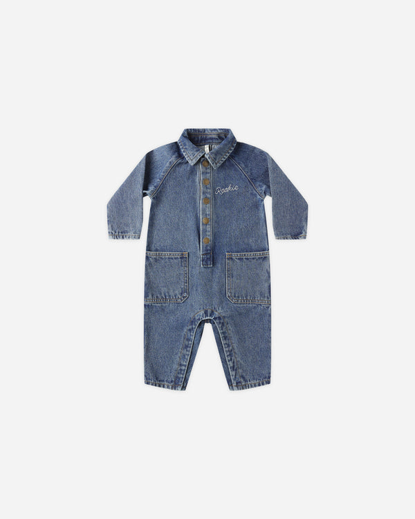 rylee cru Collared Baby Jumpsuit Indigo Denim