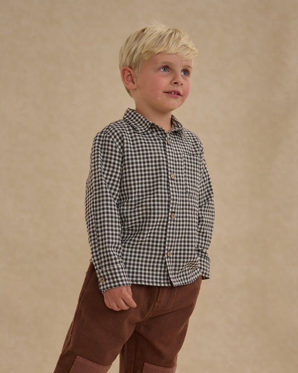 Rylee Cru Collared Long Sleeve Shirt Black Gingham