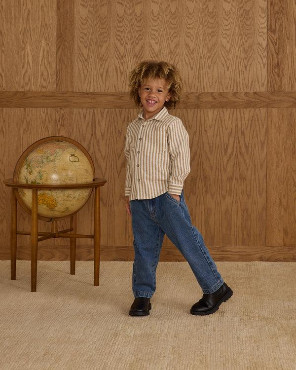 Rylee Cru Collared Long Sleeve Shirt Golden Stripe