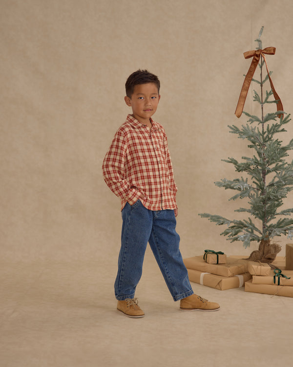 Rylee Cru Collared Long Sleeve Shirt Red Plaid