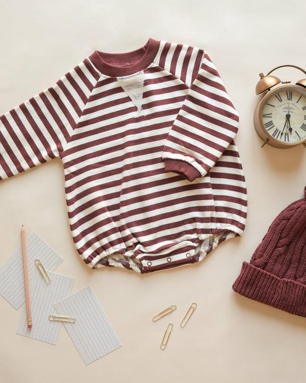 Rylee Cru Crewneck Romper Burgundy Stripe