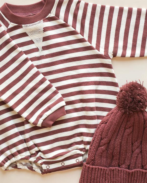 Rylee Cru Crewneck Romper Burgundy Stripe