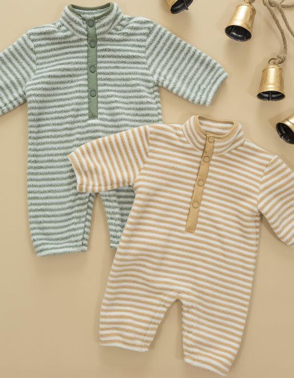 Rylee Cru Fuzzy Winter Jumpsuit Toffee Stripe