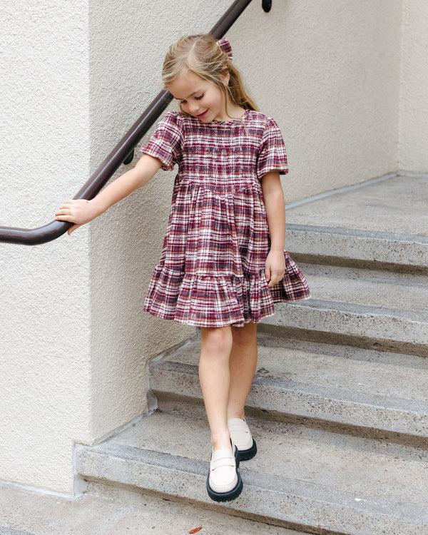 Rylee Cru India Dress Burgundy Plaid