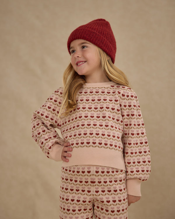 Rylee Cru Jacquard Knit Set Ruby Hearts