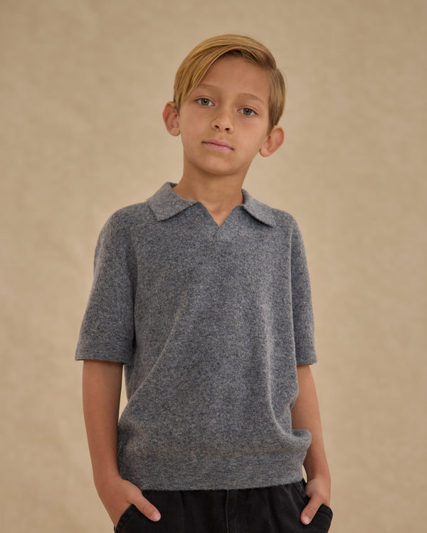 Rylee Cru Knit Polo Heathered Grey