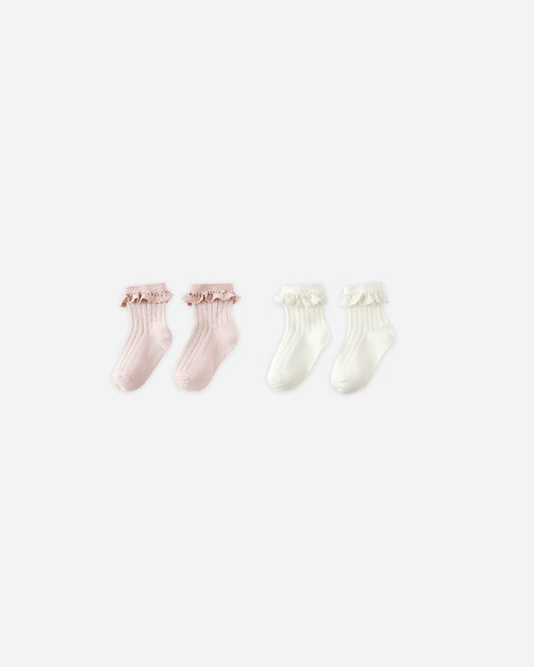 rylee cru Lace Trim Socks 2-pack Blush Ivory