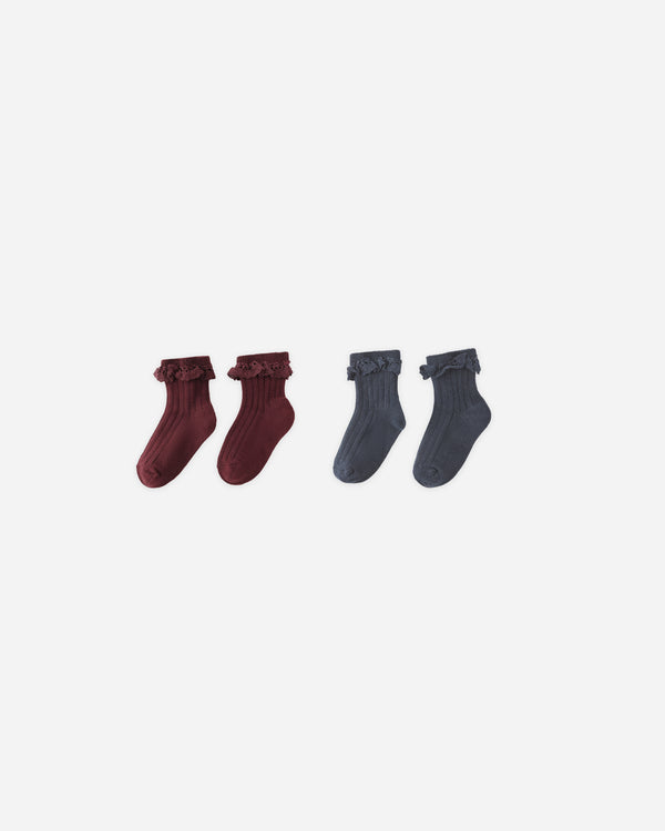 rylee cru Lace Trim Socks 2-pack Burgundy Navy