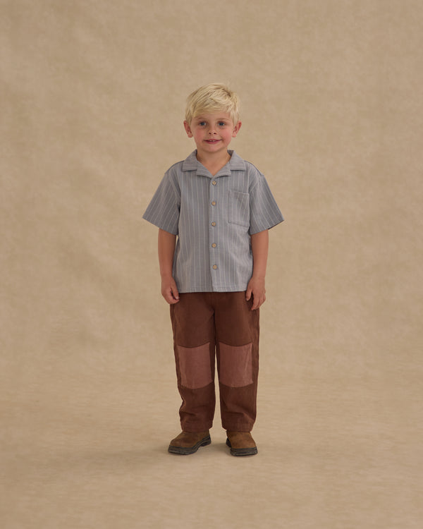 Rylee Cru Lapel Collar Shirt Blue Stripe