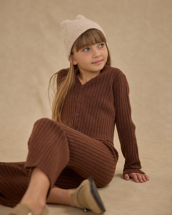 Rylee Cru Long Sleeve Knit Button Top Brown