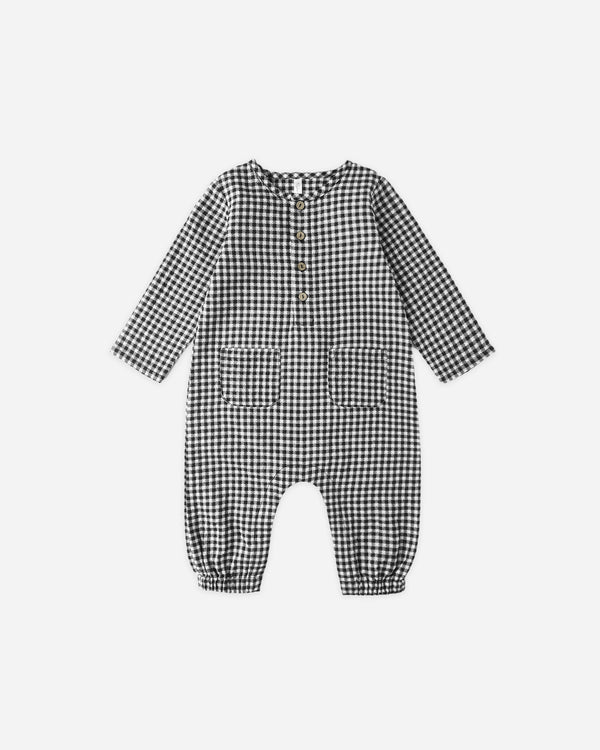 rylee cru Long Sleeve Woven Jumpsuit Black Gingham