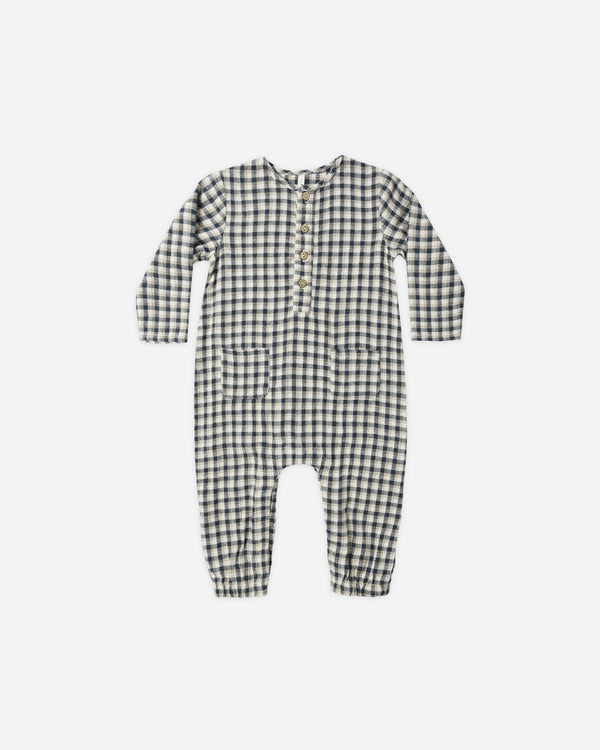 rylee cru Long Sleeve Woven Jumpsuit Navy Check