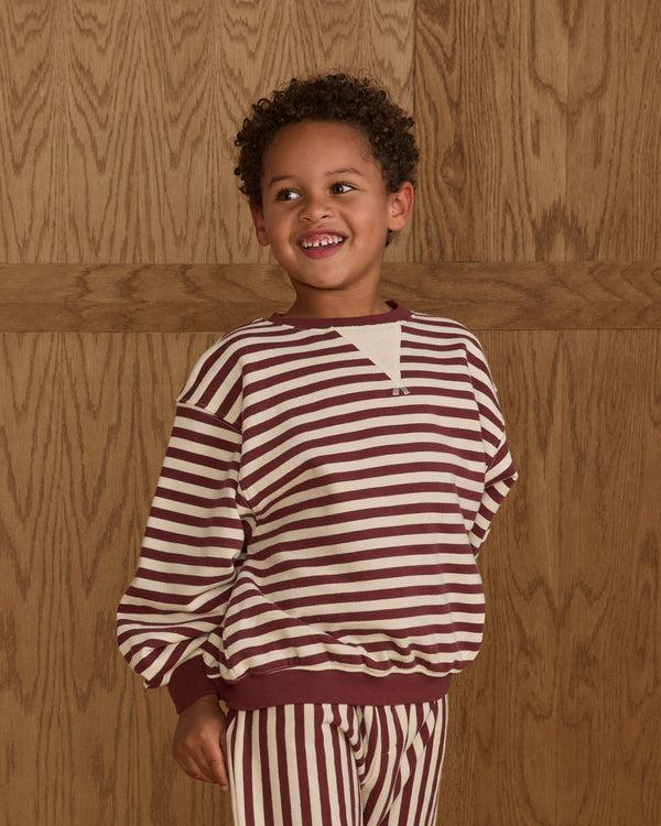 Rylee Cru Oversized Crew Burgundy Stripe