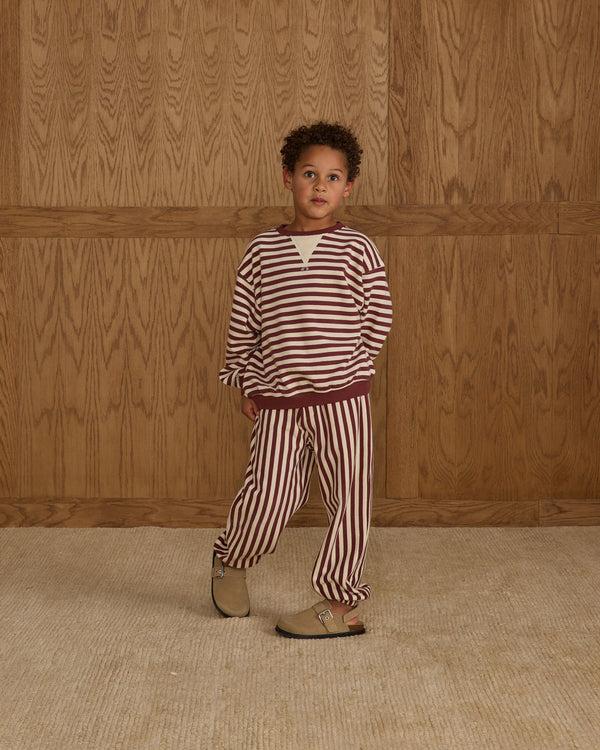 Rylee Cru Oversized Crew Burgundy Stripe