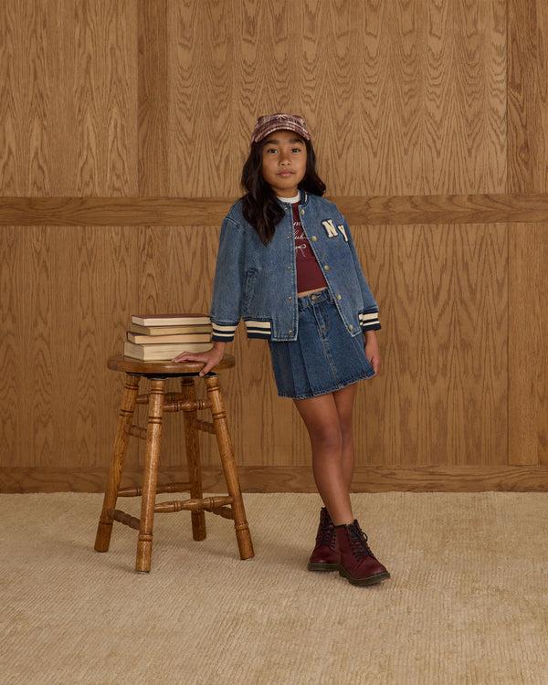 Rylee Cru Pleated Denim Skirt Indigo Denim