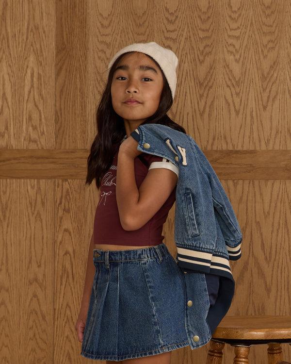 Rylee Cru Pleated Denim Skirt Indigo Denim