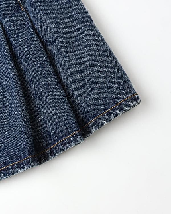 Rylee Cru Pleated Denim Skirt Indigo Denim
