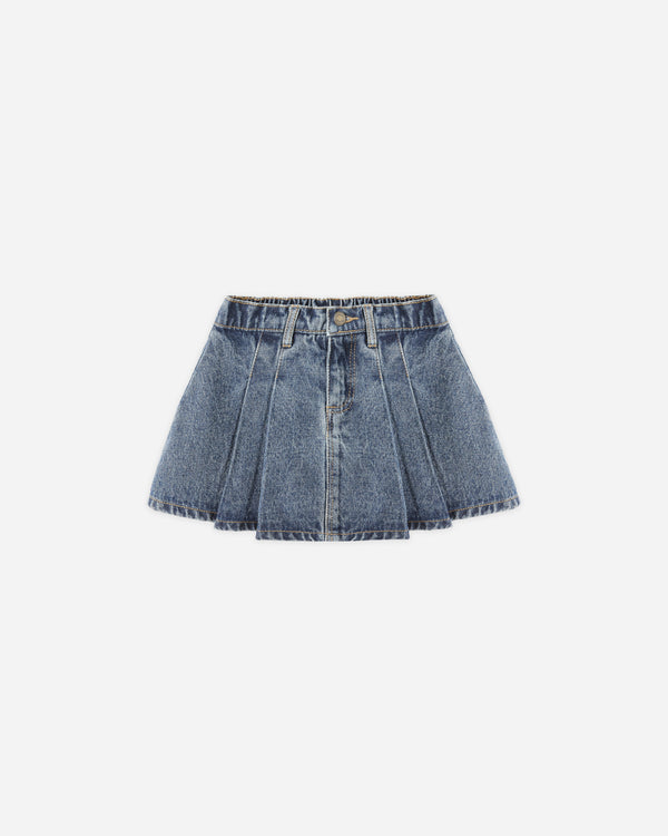 rylee cru Pleated Denim Skirt Indigo Denim