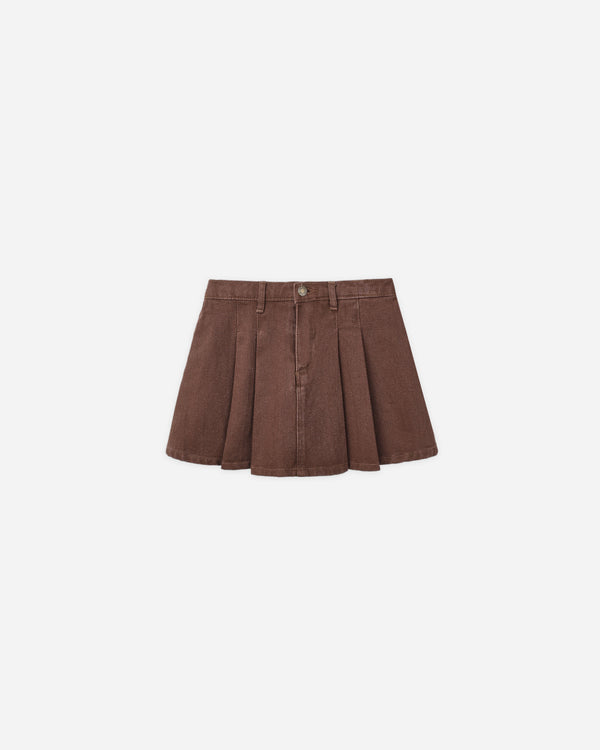 rylee cru Pleated Denim Skirt Washed Brown
