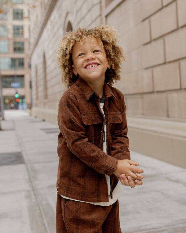 Rylee Cru Pocketed Corduroy Shirt Brown Plaid