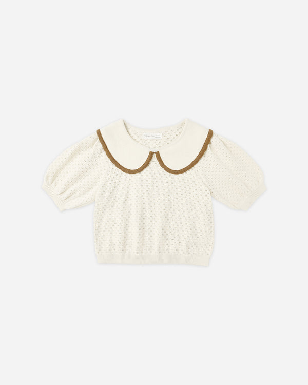 rylee cru Pointelle Collared Top Natural