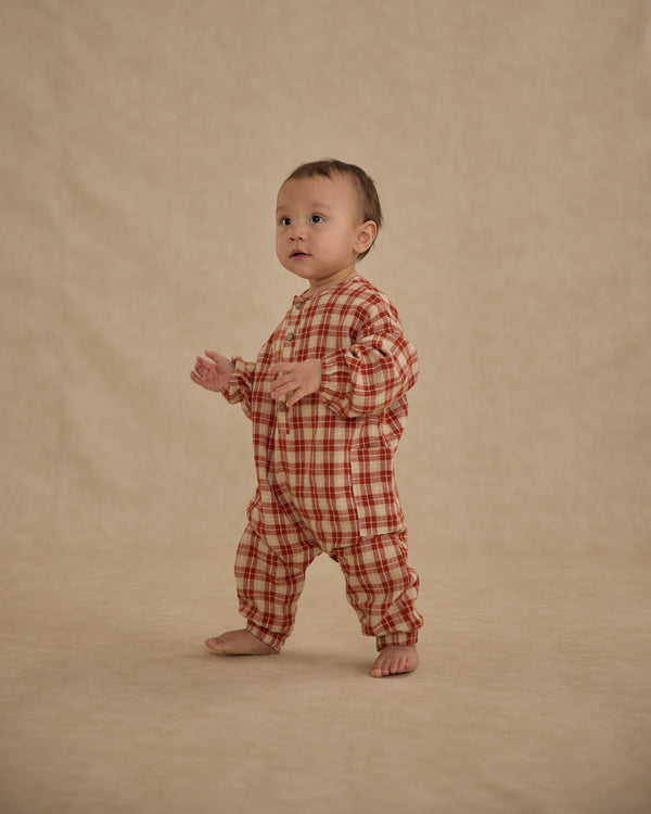 Rylee Cru Relaxed Woven Jumpsuit Red Plaid