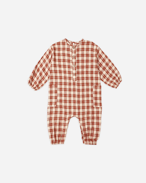 rylee cru Relaxed Woven Jumpsuit Red Plaid