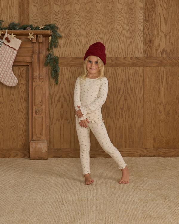 Rylee Cru Ribbed Long Sleeve Top Natural Ditsy