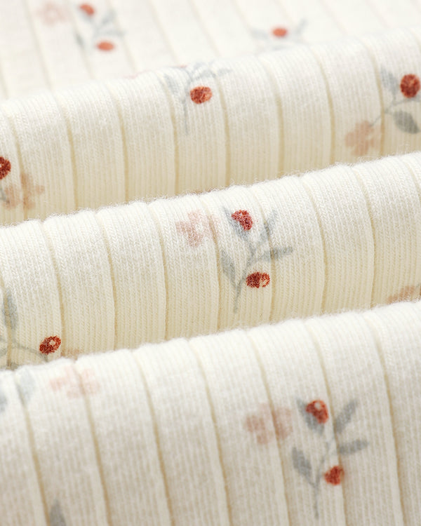 Rylee Cru Ribbed Long Sleeve Top Natural Ditsy