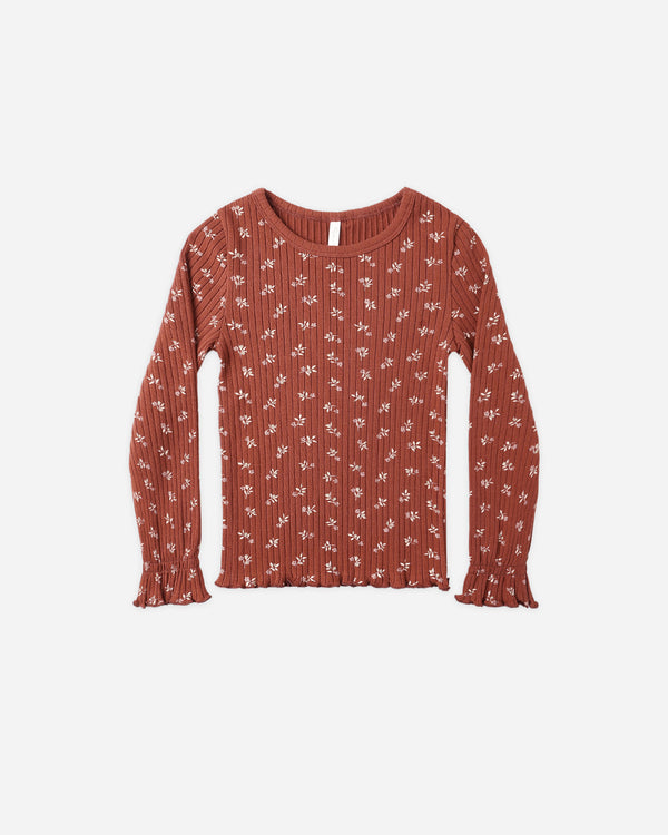 rylee cru Ribbed Long Sleeve Top Ruby Ditsy