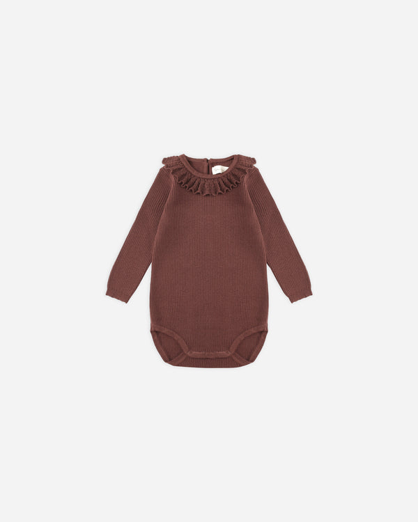 rylee cru Ruffle Collar Bodysuit Burgundy