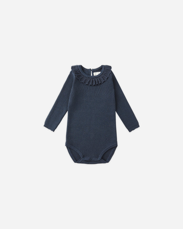 rylee cru Ruffle Collar Bodysuit Navy