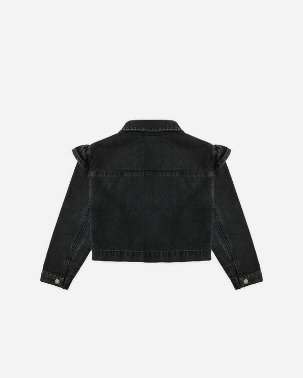 Rylee Cru Ruffle Denim Jacket Washed Black