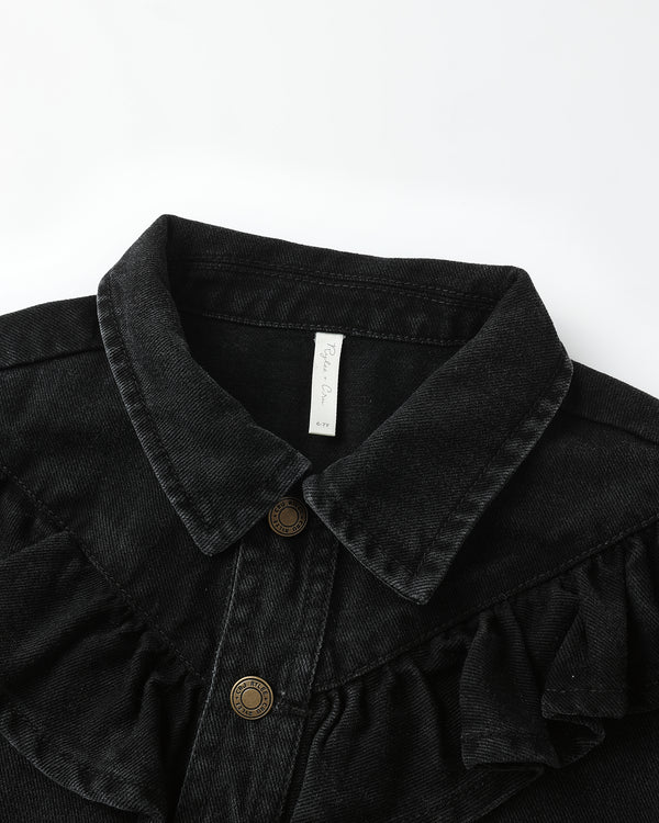 Rylee Cru Ruffle Denim Jacket Washed Black
