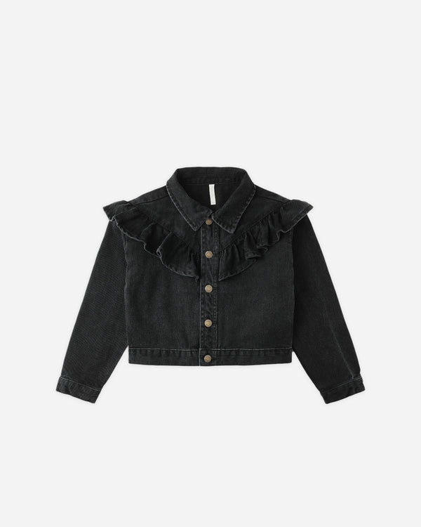 rylee cru Ruffle Denim Jacket Washed Black